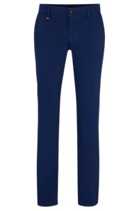 Bukser med slim fit i strækbar bomuldssatin, Mørkeblå