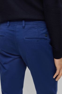 BOSS - Slim-Fit Hose aus elastischem Baumwoll-Satin 