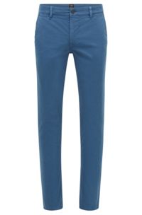 Pantalon Slim Fit en coton stretch satiné, Bleu foncé