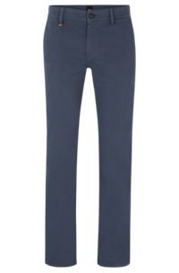 Pantaloni slim fit in satin di cotone elasticizzato, Blu