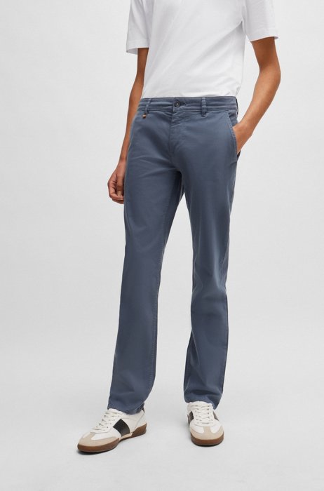  Slim-fit trousers in stretch-cotton satin, Blue