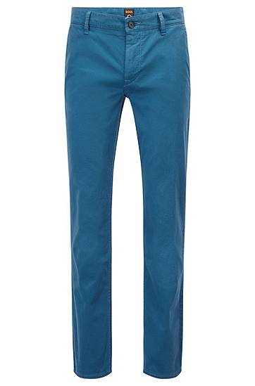 Hugo Boss Slim-fit Trousers In Stretch-cotton Satin In Blue