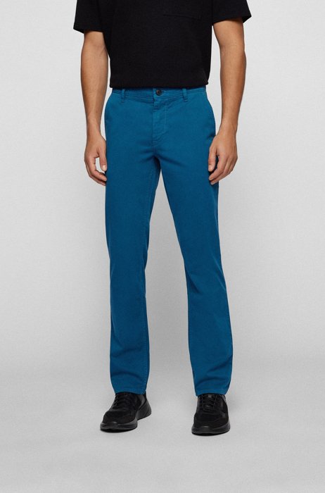 Pantaloni slim fit in satin di cotone elasticizzato, Blu