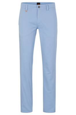 Hugo Boss Slim-fit Trousers In Stretch-cotton Satin In Blue
