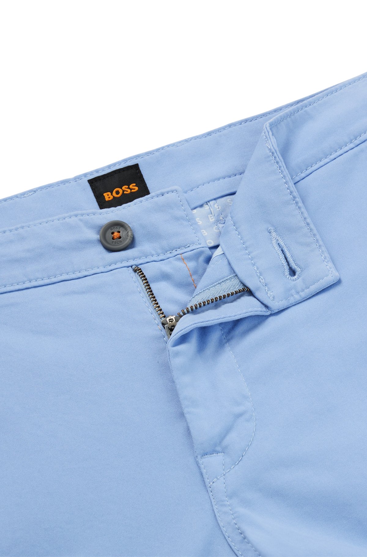 Slim-fit trousers in stretch-cotton satin, Light Blue