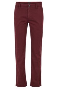Slim-fit trousers in stretch-cotton satin, Dark Red