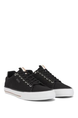 BOSS Cotton canvas trainers with signature stripe trim