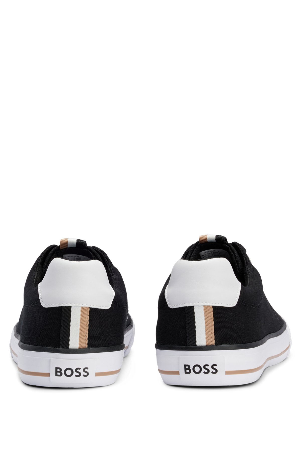 Sneakers van katoenen canvas met kenmerkend streepdetail, Zwart