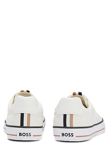 BOSS 博斯经典条纹装饰棉质帆布运动鞋,  100_White
