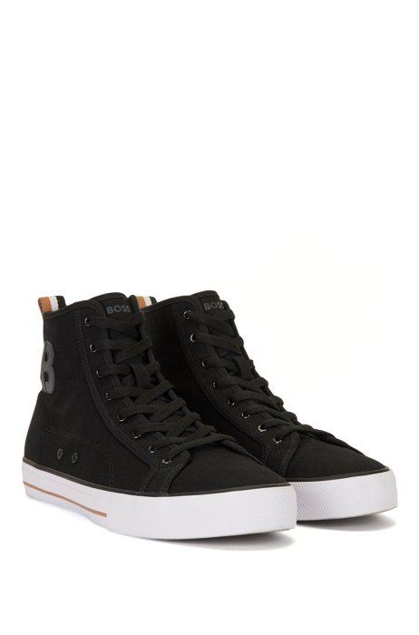 High-top cotton trainers with B branding, Black