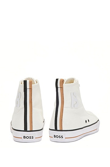 搭配“B”品牌图案设计高帮棉质运动鞋,  100_White