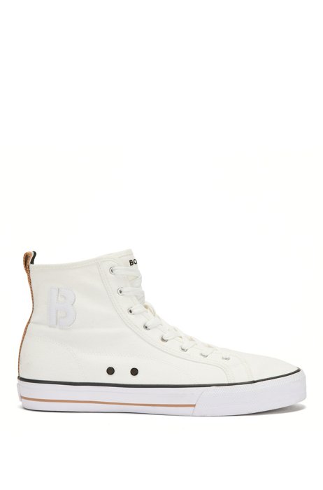 High-top cotton trainers with B branding, White