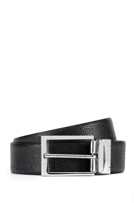 Italian-made reversible belt in smooth and structured leather, Black