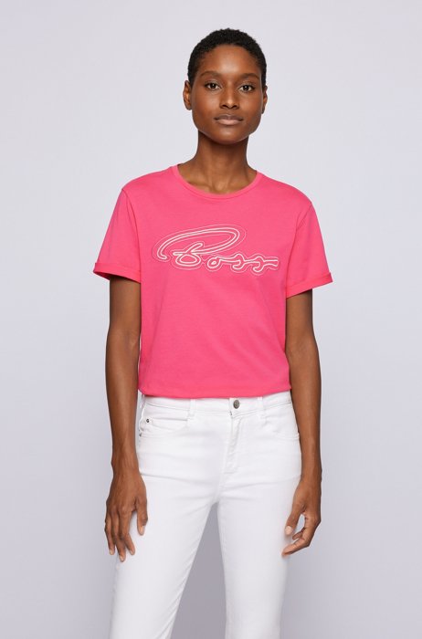 Organic-cotton regular-fit T-shirt with summery print, Pink