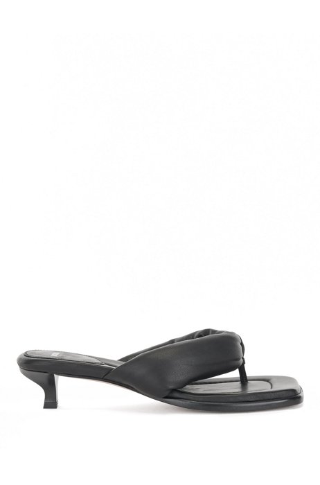 Italian-leather sandals with kitten heel, Black