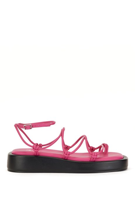 Strappy Italian-leather sandals with platform sole, Pink