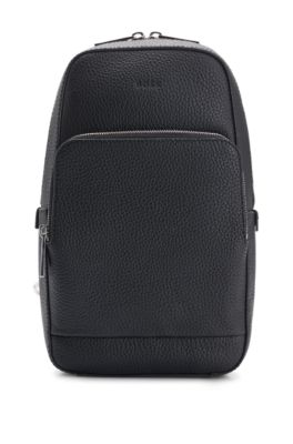 BOSS Grained Italian leather mono strap backpack with embossed logo