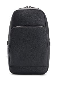 BOSS - Grained Italian-leather mono-strap backpack with embossed logo