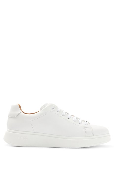 Low-top trainers in leather with branded lace loop, White