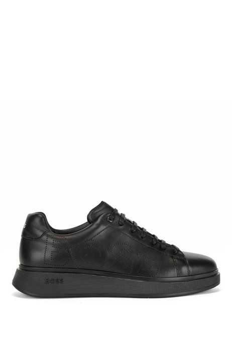 Leather trainers with lasered logo, Black