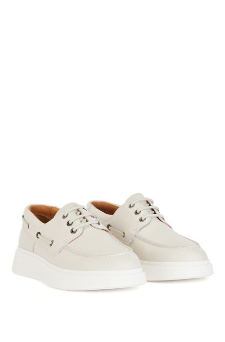 Mars Suppress Sudan BOSS - Polished-leather boat shoes with rubber sole