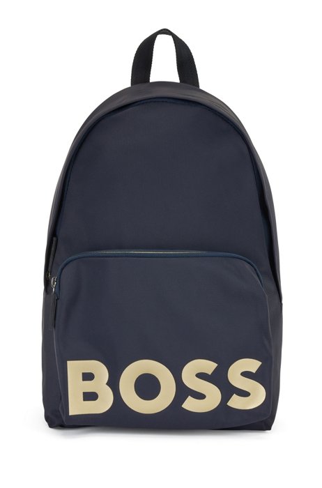 Structured-nylon backpack with contrast logo, Dark Blue