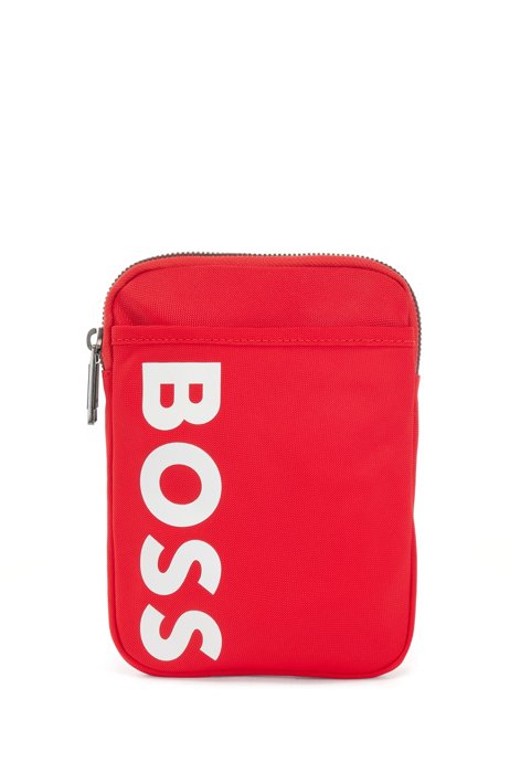 Recycled-nylon neck pouch with gloss logo, Red