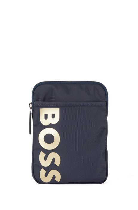 Recycled-material neck pouch with contrast logo, Dark Blue