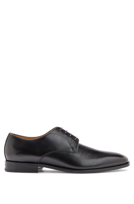 Italian-made Derby shoes in leather with stitched details, Black