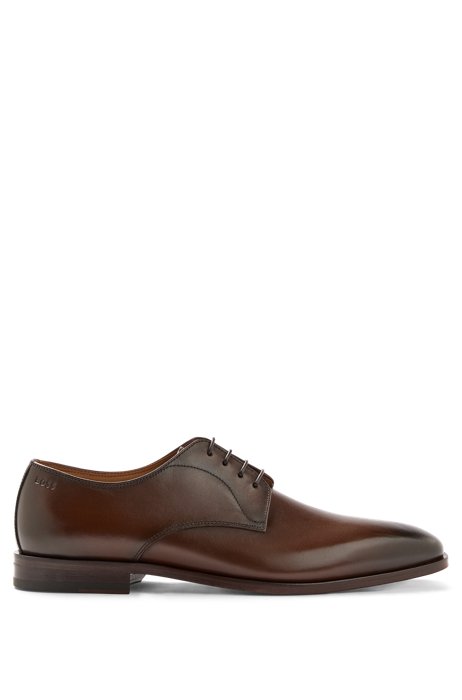 Italian-made Derby shoes in leather with stitched details, Brown