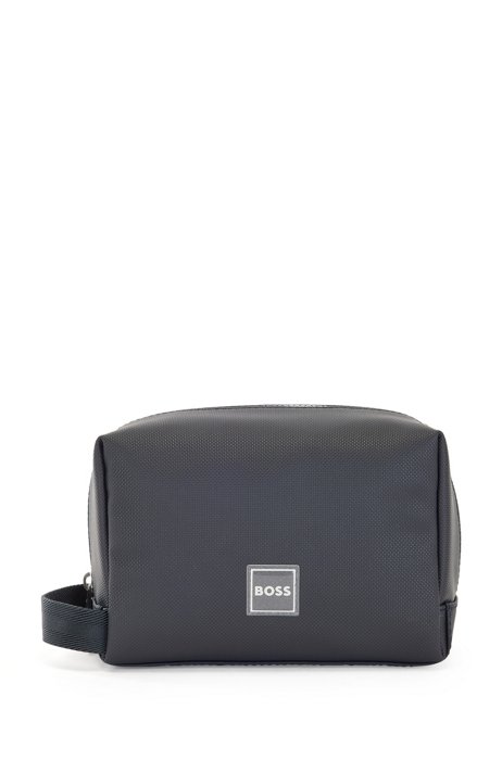 Logo-patch washbag with lateral handle, Dark Blue