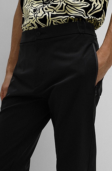 弹性纹理面料修身长裤,  001_Black
