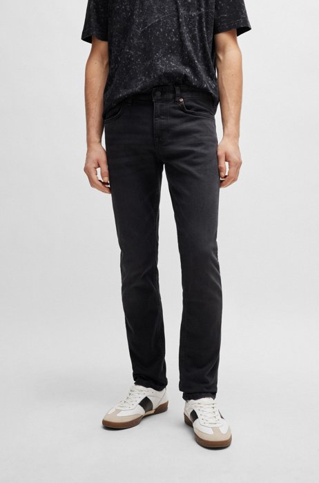 Slim-fit jeans van grijs super-stretchdenim, Zwart