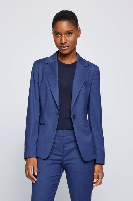 Regular-fit jacket in micro-patterned wool and silk, Dark Blue