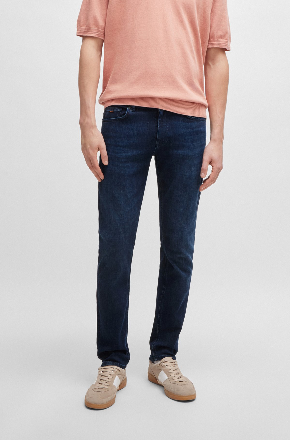 Slim-fit jeans van blauw superelastisch denim, Donkerblauw