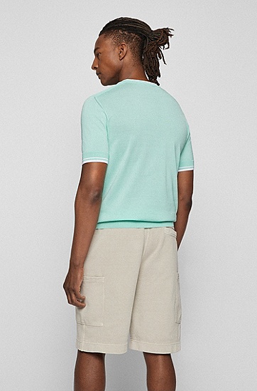 BOSS 博斯条纹装饰常规版型丝光棉质毛衣,  338_Light/Pastel Green