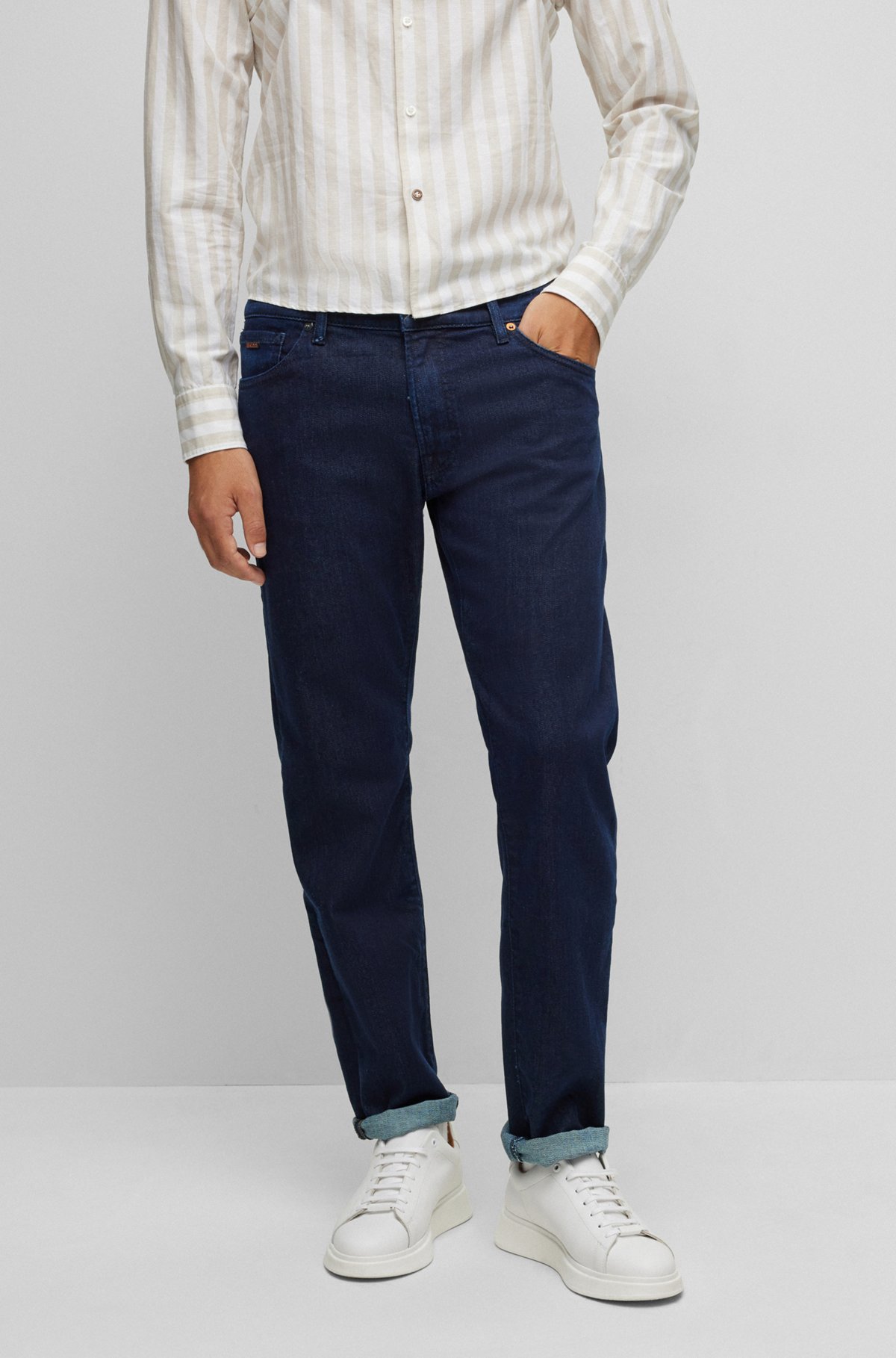 Regular-fit jeans van blauw comfortabel stretchdenim, Donkerblauw