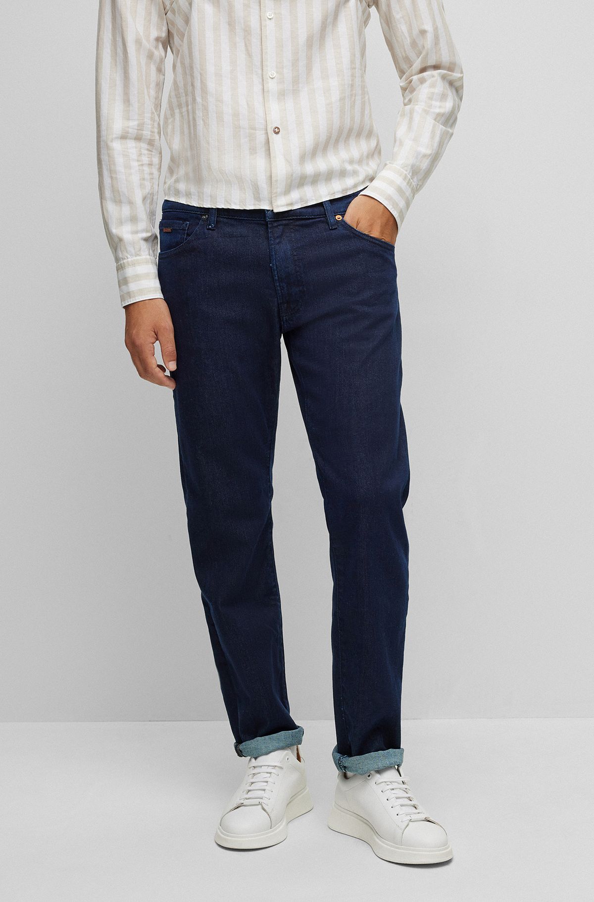 BOSS - Regular-fit jeans in blue comfort-stretch denim