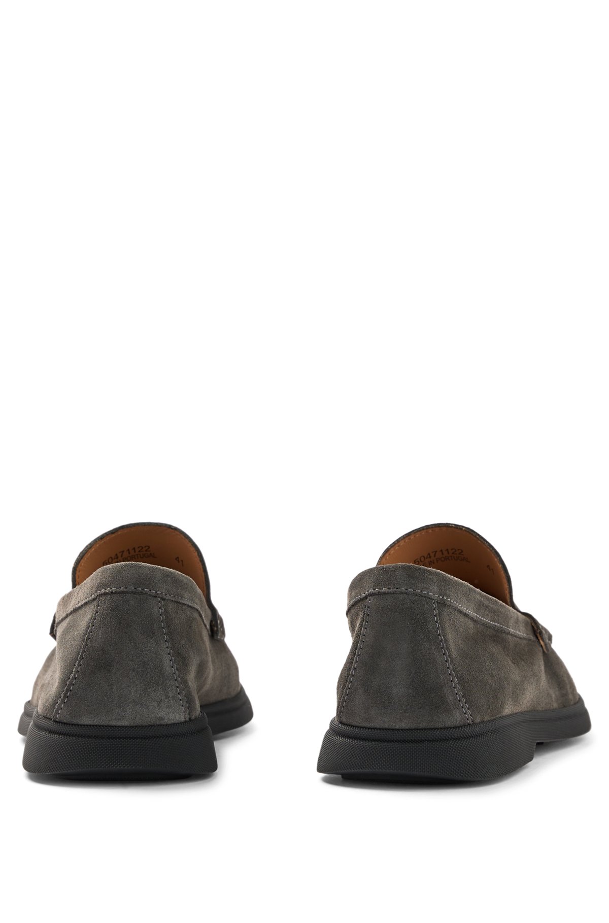 Suede moccasins with embossed logo, Dark Grey