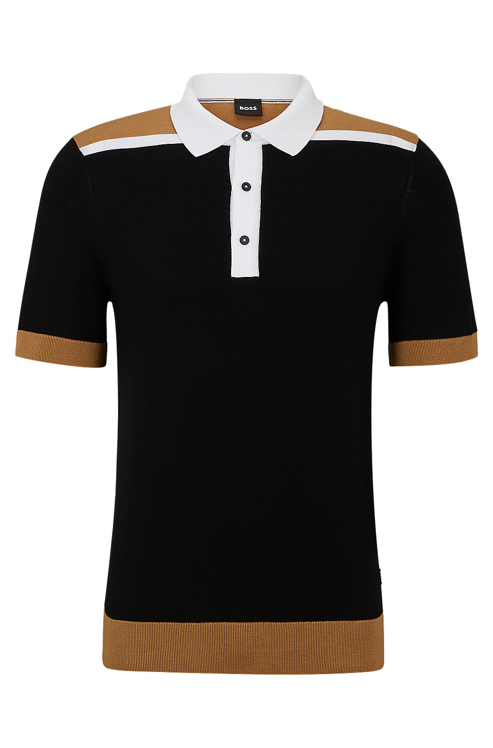 BOSS - Mercerised-cotton polo shirt with colour-blocking