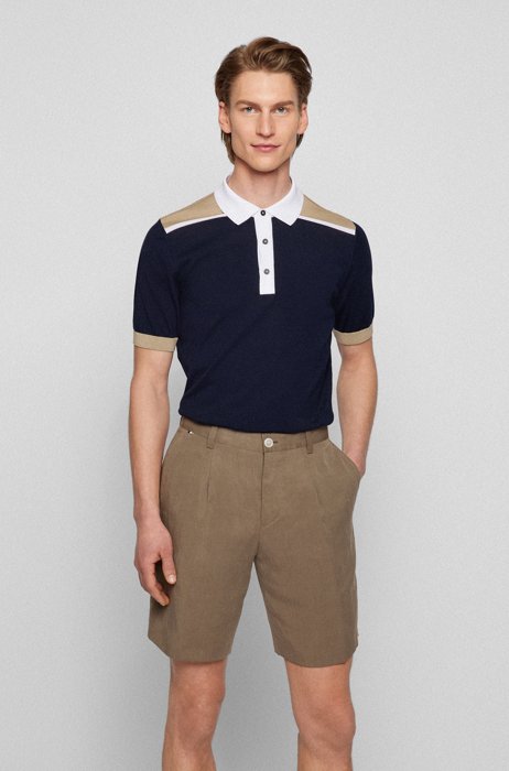 Poloshirt aus merzerisierter Baumwolle im Colour-Block-Design, Dunkelblau