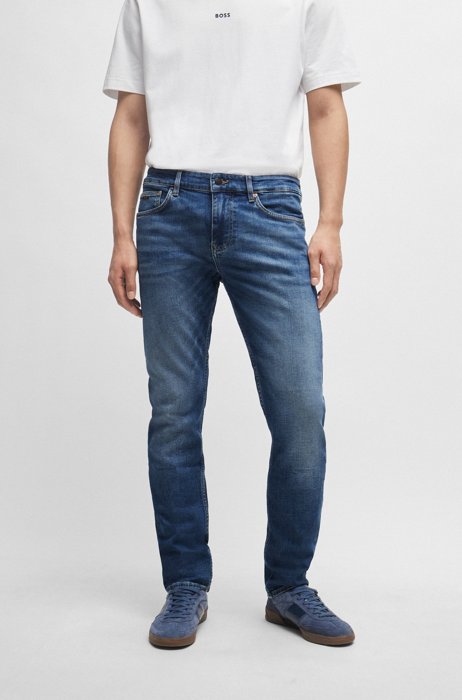 Slim-fit jeans van donkerblauw comfortabel stretchdenim, Blauw