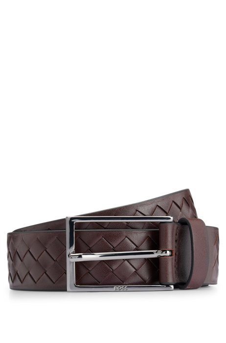 Leather belt with woven sections, Dark Brown