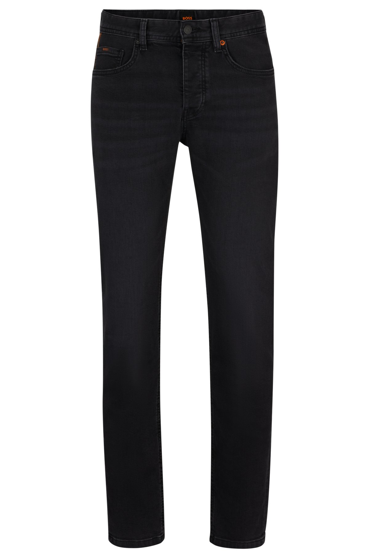 Schwarze Tapered-Fit Jeans aus Super-Stretch-Denim, Schwarz
