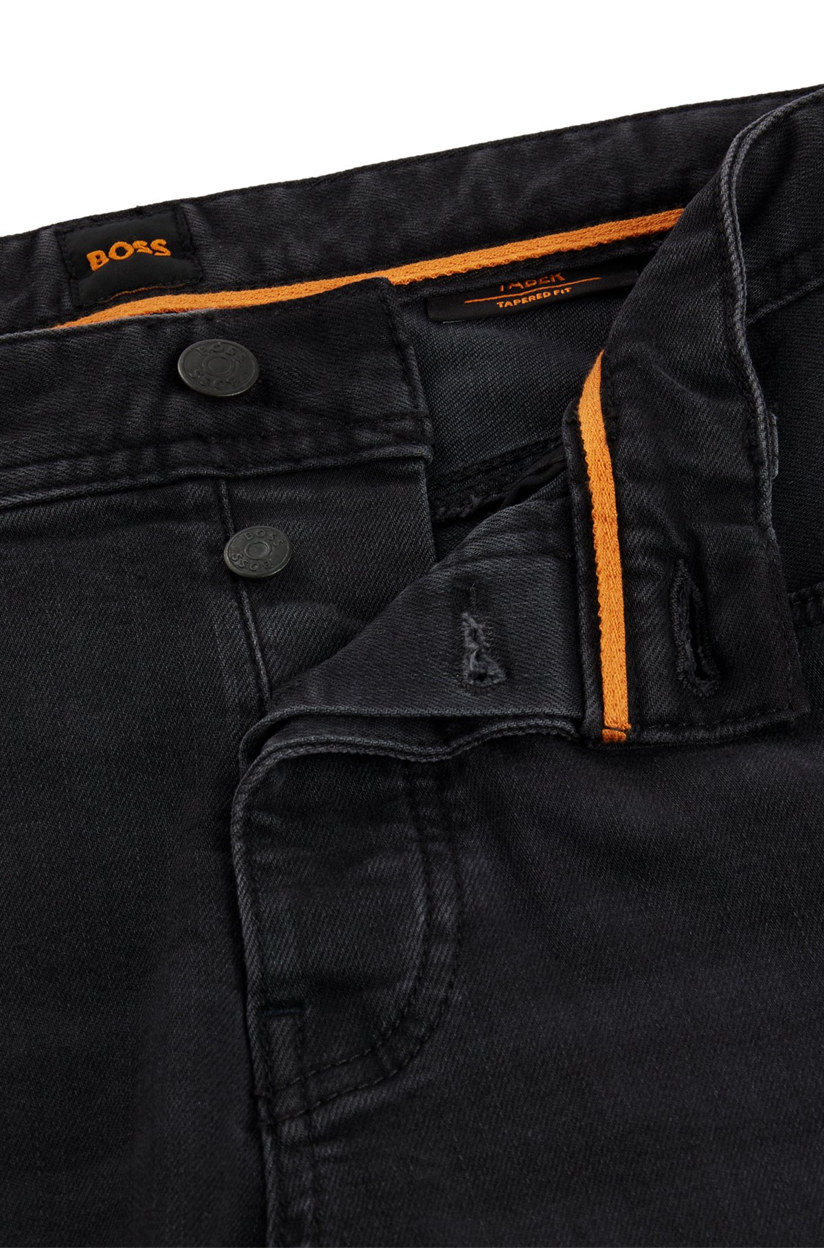 Schwarze Tapered-Fit Jeans aus Super-Stretch-Denim, Schwarz
