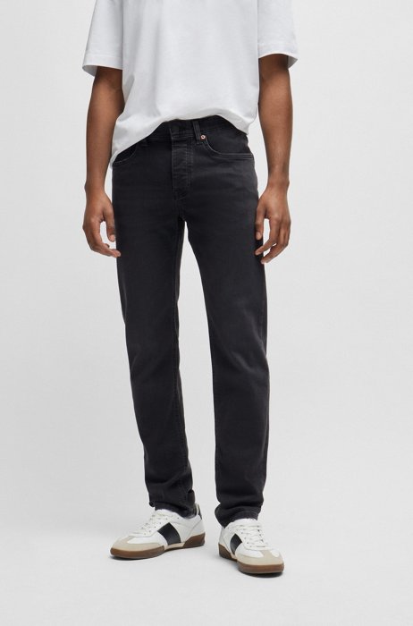 Tapered-fit jeans van grijs super-stretchdenim, Zwart
