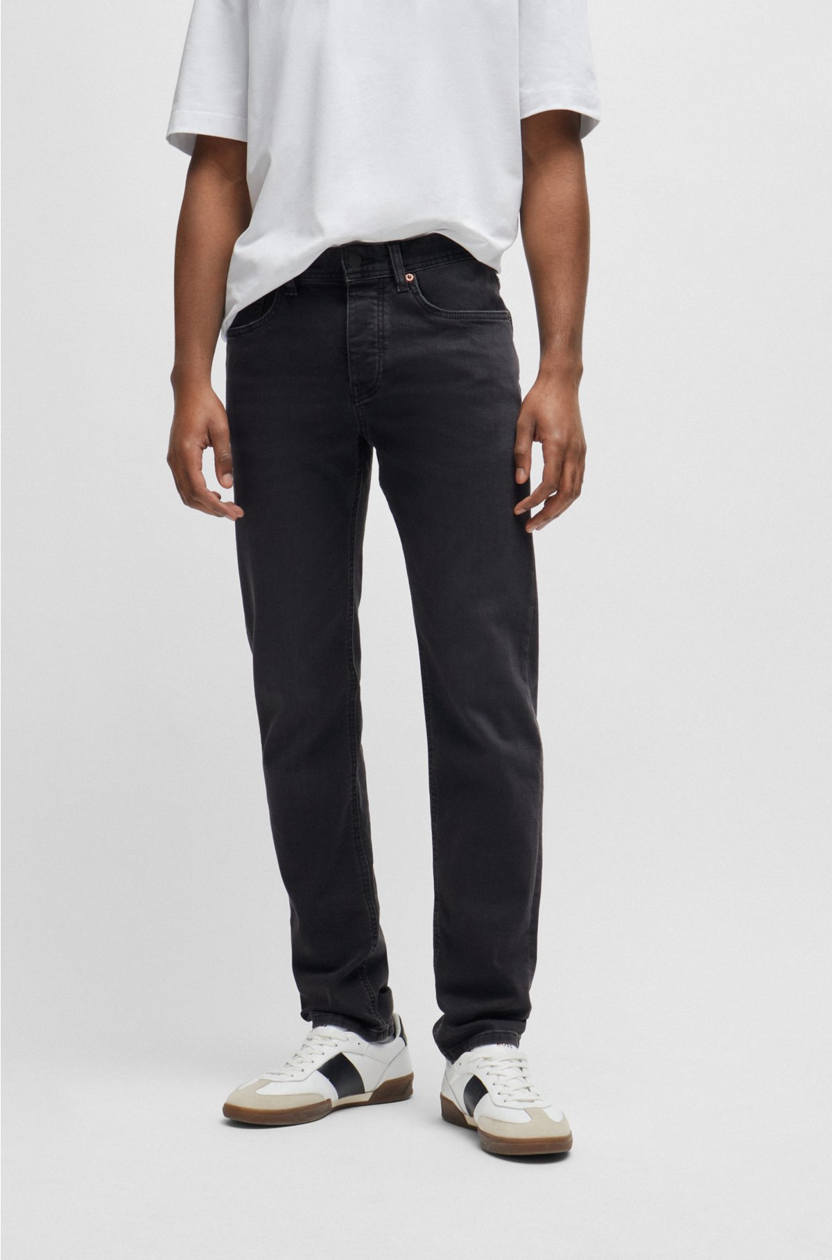 BOSS - Tapered-fit jeans in grey super-stretch