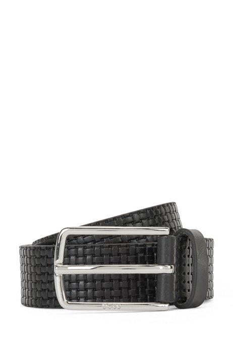 Printed-leather belt with branded pin buckle, Black