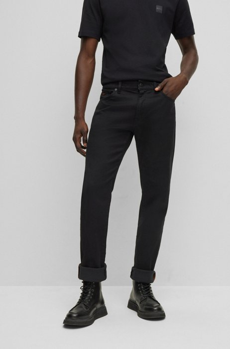 Schwarze Regular-Fit Jeans aus bequemem Stretch-Denim, Schwarz