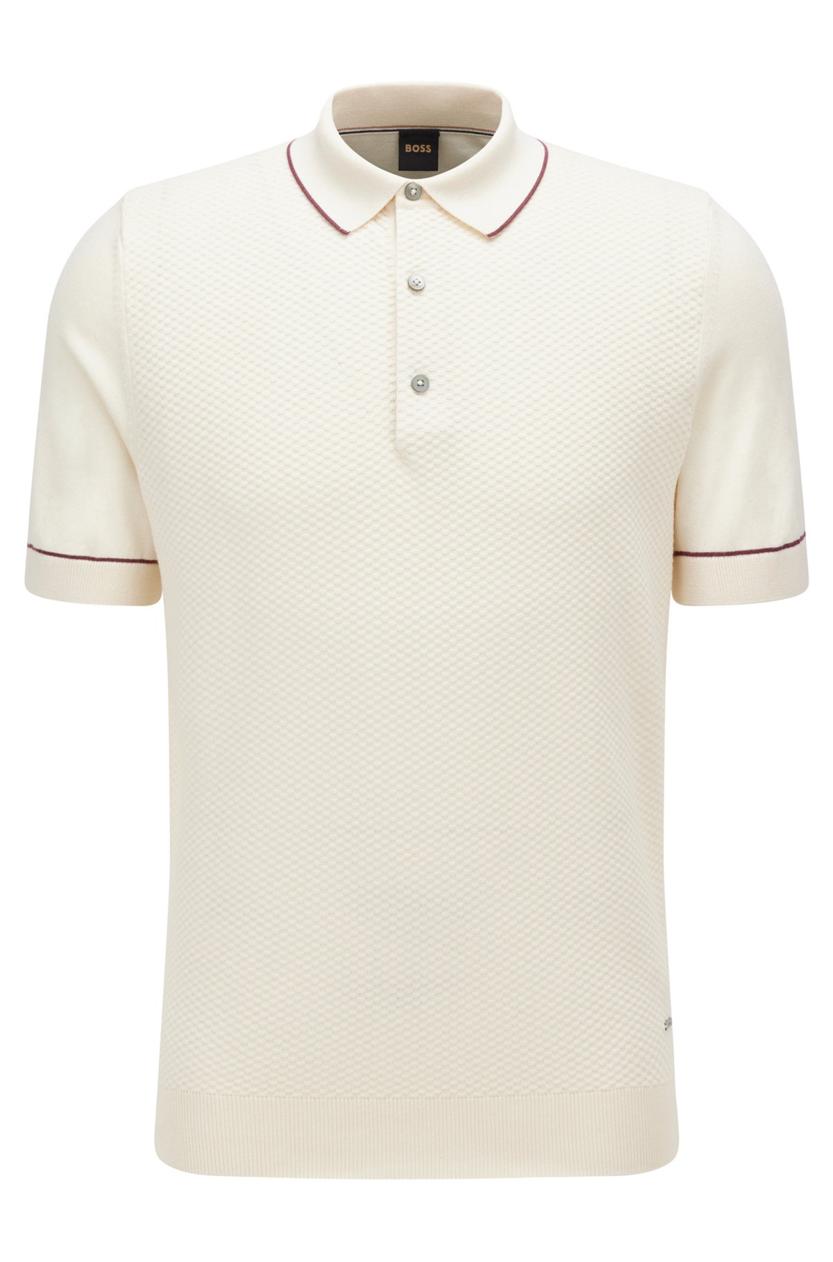 Silk-cotton polo shirt with structured front panel, White